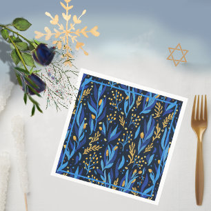 Serviette En Papier Modèle floral bleu marine joyeuse Hanoukka