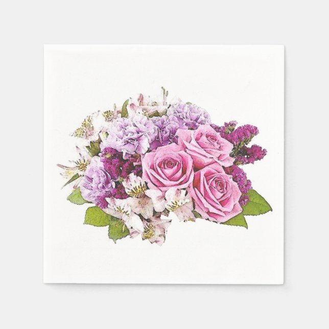 Serviette En Papier Modèle floral bouquet de roses roses aquarelle (Devant)