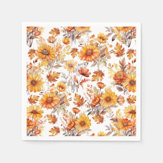 Serviette En Papier Modèle floral d'automne B01 (Devant)