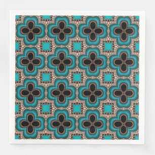 Serviette En Papier Modèle Floral géométrique marocain Turquoise Tan N