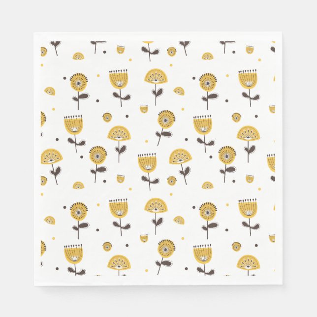 Serviette En Papier Modèle Floral Jaune Moderne Du Milieu Du Siècle (Devant)