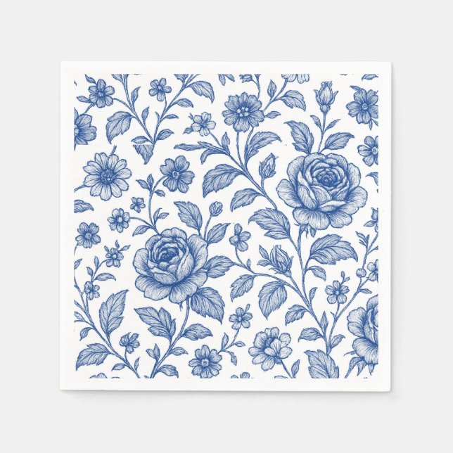 Serviette En Papier Modèle Floral Royal Bleu Rose (Devant)