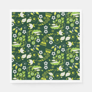 Serviette En Papier Modèle floral scandinave moderne vert foncé