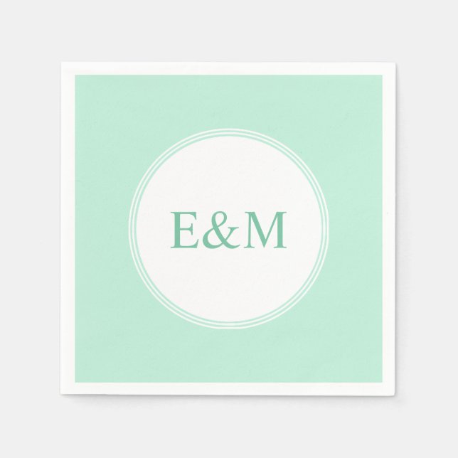 Serviette En Papier Modèle vert menthe élégant moderne monogramme (Devant)