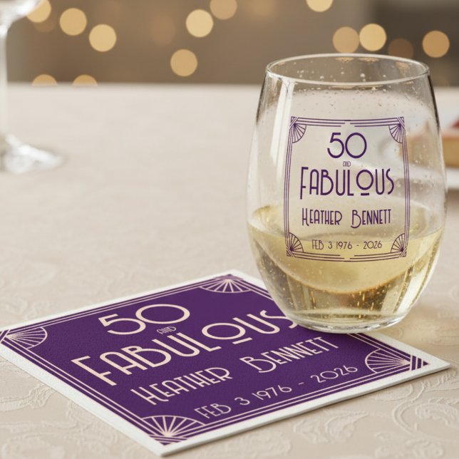 Serviette En Papier Modern Art Deco 50 and Fabulous Birthday (Créateur téléchargé)