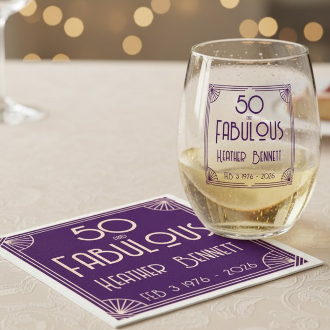 Serviette En Papier Modern Art Deco 50 and Fabulous Birthday (Créateur téléchargé)