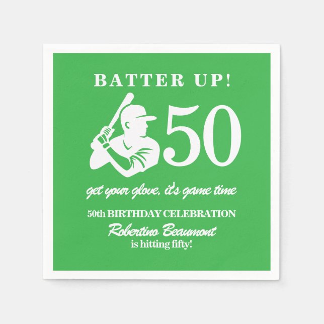 Serviette En Papier Modern Baseball Player Men's 50th Birthday (Devant)