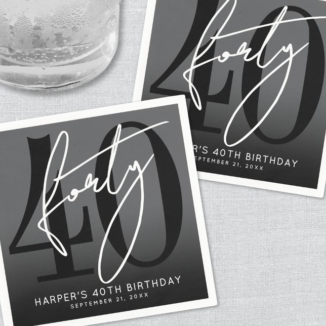 Serviette En Papier Modern Black 40th Birthday Party (Modern Black 40th Birthday Party Napkins)