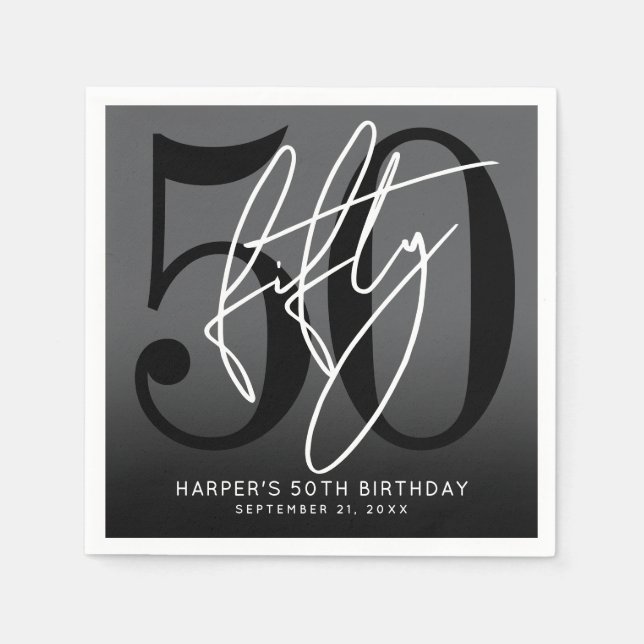 Serviette En Papier Modern Black 50th Birthday Party (Devant)