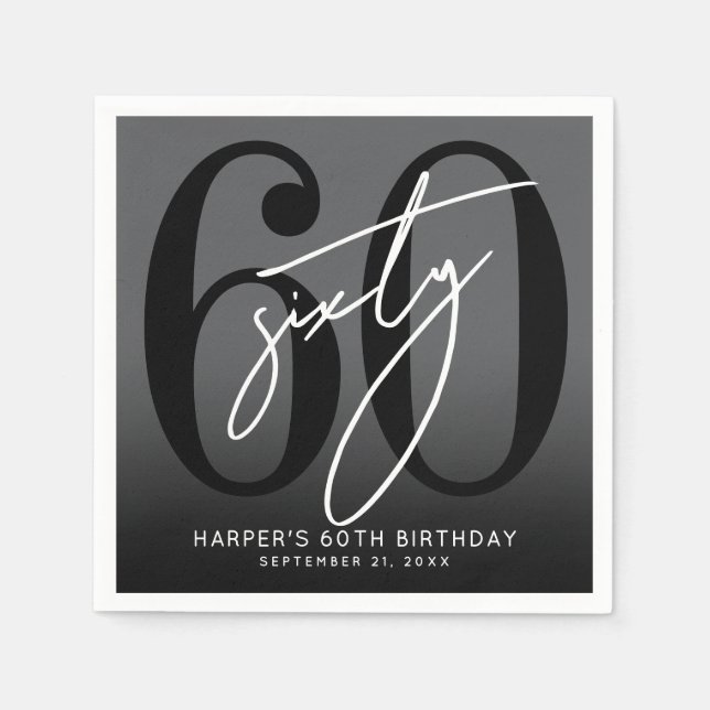 Serviette En Papier Modern Black 60th Birthday Party (Devant)
