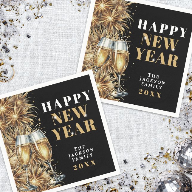 Serviette En Papier Modern Black Gold Champagne New Year's Eve Party (Modern Black Gold Champagne New Year's Eve Party Napkins)