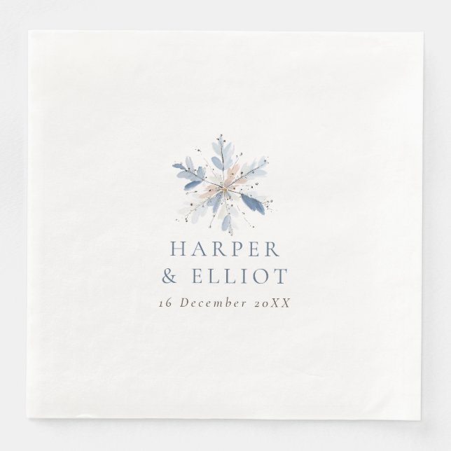 Serviette En Papier Modern Blue Snowflake Winter Wedding (Devant)