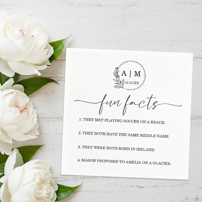 Serviette En Papier Modern Botanical Monogram Fun Facts Wedding (Modern Botanical Monogram Fun Facts Wedding Napkins)