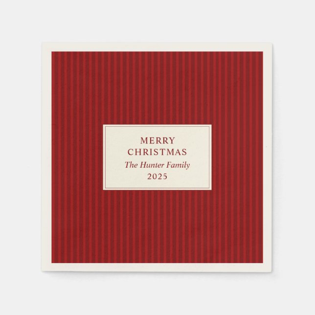 Serviette En Papier Modern Christmas Minimal Holiday Red Stripes (Devant)
