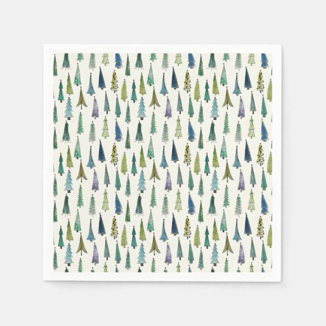 Serviette En Papier Modern Christmas Trees Illustrated Pattern (Devant)