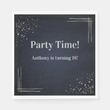 Modern Dark Blue & Silver 18th Birthday Napkins