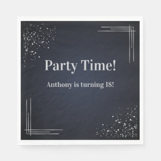 Serviette En Papier Modern Dark Blue & Silver 18th Birthday Napkins