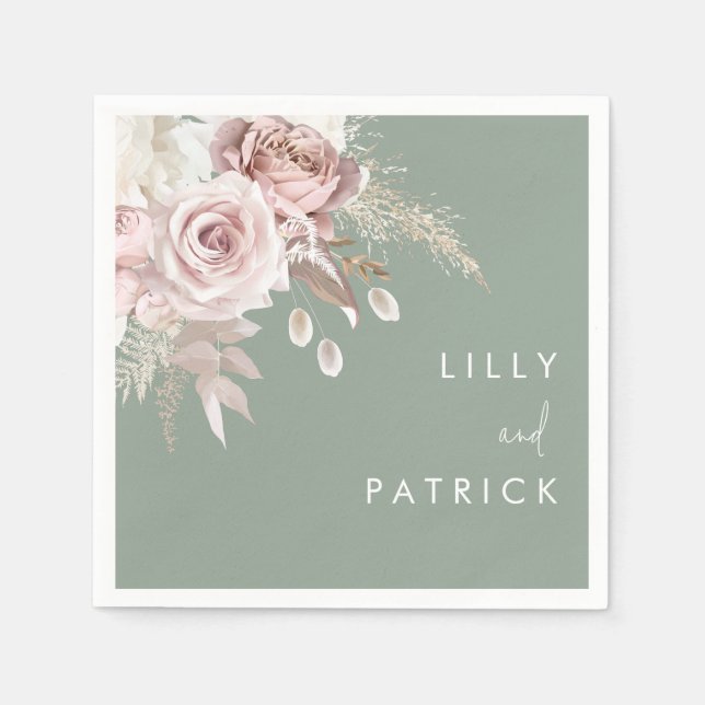 Serviette En Papier Modern Dusty Rose Blush & Sage Wedding (Devant)