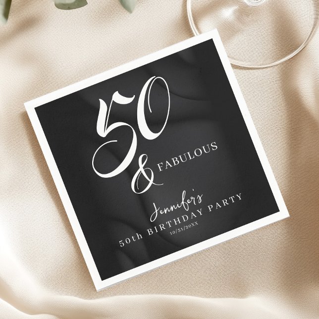 Serviette En Papier Modern Elegant Black White Fifty Fabulous Birthday (Créateur téléchargé)