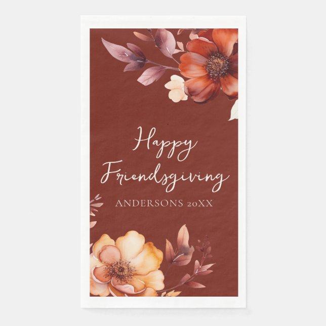 Serviette En Papier Modern Floral Friendsgiving  (Devant)
