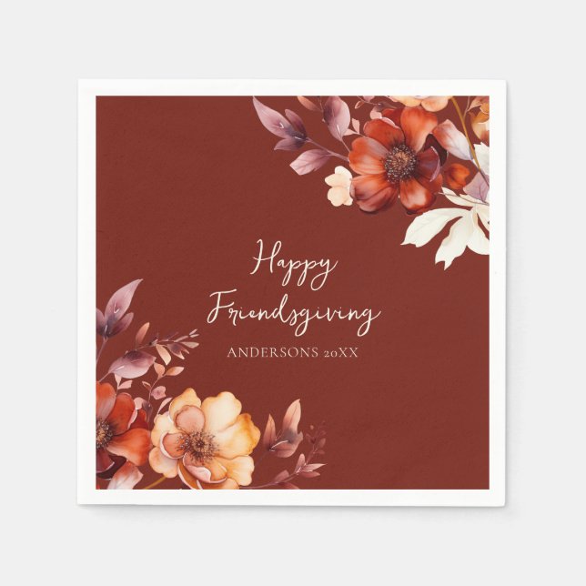 Serviette En Papier Modern Floral Friendsgiving  (Devant)