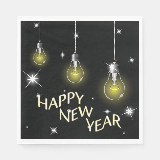 Serviette En Papier Modern Glowing Light Bulbs Happy New Year (Devant)
