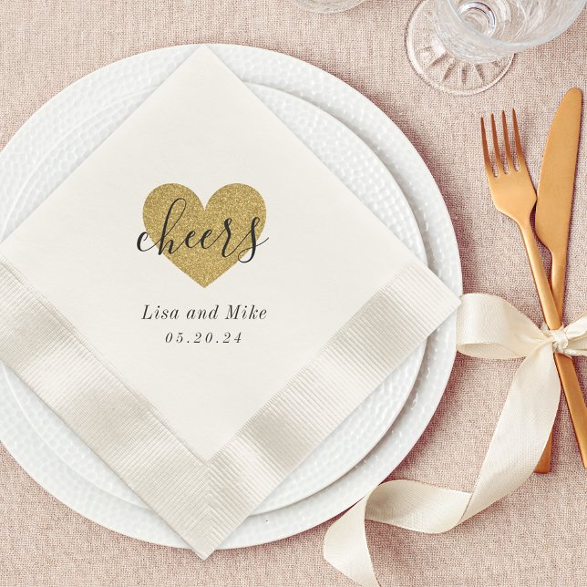 Serviette En Papier Modern Gold Heart encourage la fête de mariage (Créateur téléchargé)
