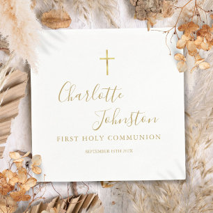 Serviette En Papier Modern Golden Signature First Holy Communion