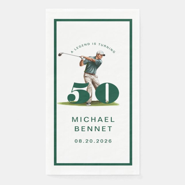 Serviette En Papier Modern Golfer 50th Birthday (Devant)