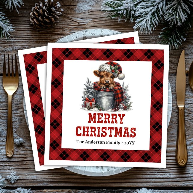 Serviette En Papier Modern highland cow buffalo Christmas napkins (Modern highland cow buffalo Christmas napkin)