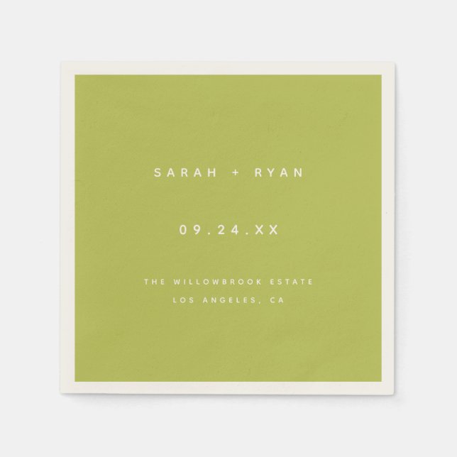 Serviette En Papier Modern Lime Green Custom Wedding Names (Devant)