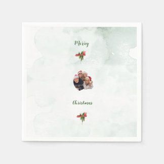 Serviette En Papier Modern merry Christmas family photo paper napkins