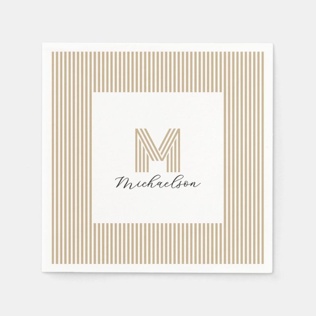 Serviette En Papier Modern Minimal Gold Stripes Monogram (Devant)