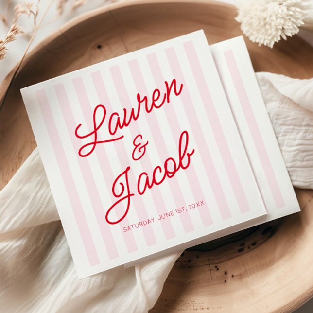 Serviette En Papier Modern Minimal Minimalist Red Pink Stripes Wedding (Créateur téléchargé)