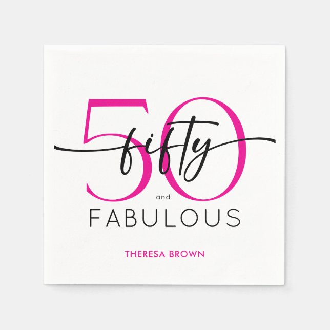 Serviette En Papier Modern Minimal Pink Fifty Fabulous Script Birthday (Devant)