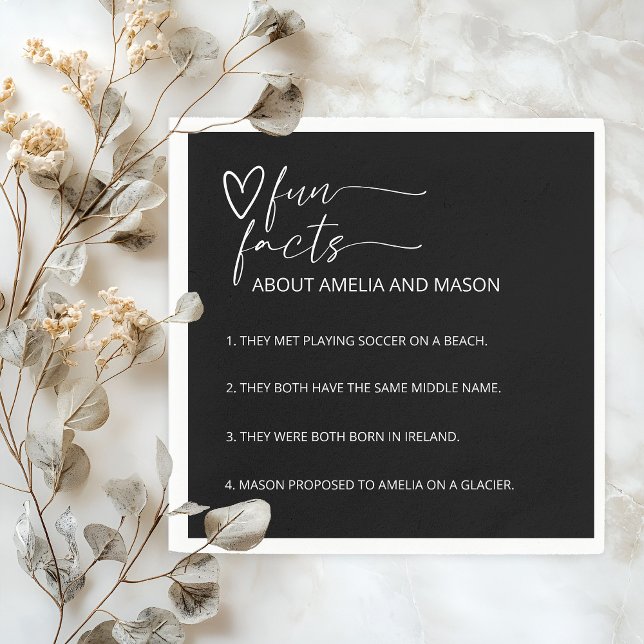Serviette En Papier Modern Minimalist Black & White Fun Facts Wedding (Modern Minimalist Black & White Fun Facts Wedding Napkins)