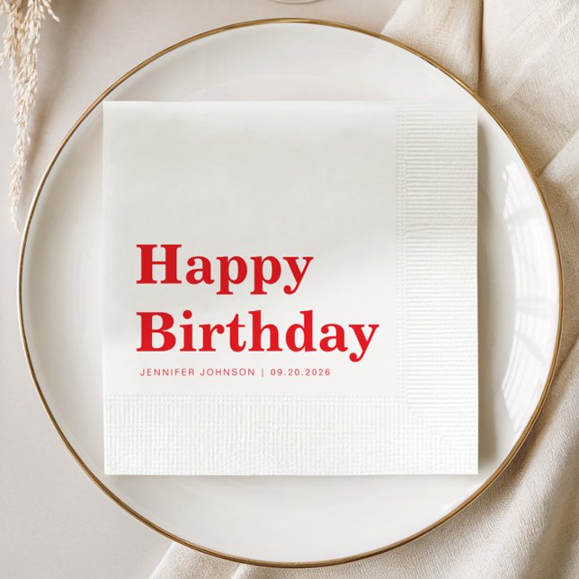 Serviette En Papier Modern Minimalist Red Birthday (Modern Minimalist Red Birthday Napkins)