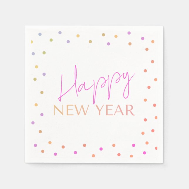 Serviette En Papier Modern Multicolor Dots Happy New Year  (Devant)