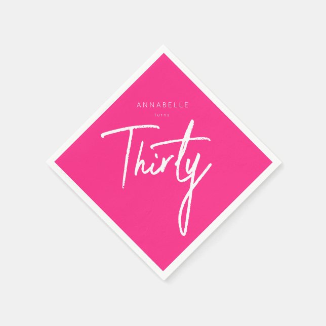Serviette En Papier Modern Pink 30e Trente-trentième anniversaire fête (Coin)