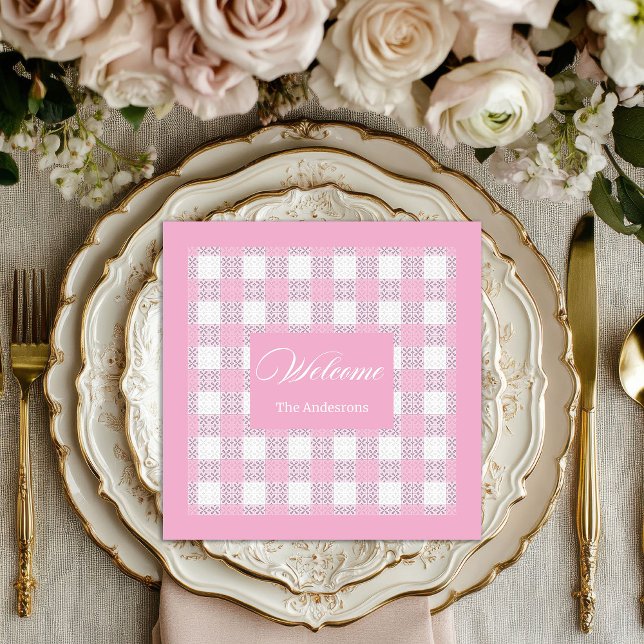 Serviette En Papier Modern Pink Napkins Personalized Plaid Accent (Modern Pink Napkins Personalized Plaid Accent)