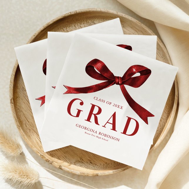 Serviette En Papier Modern Red Bow Graduation Party (Créateur téléchargé)