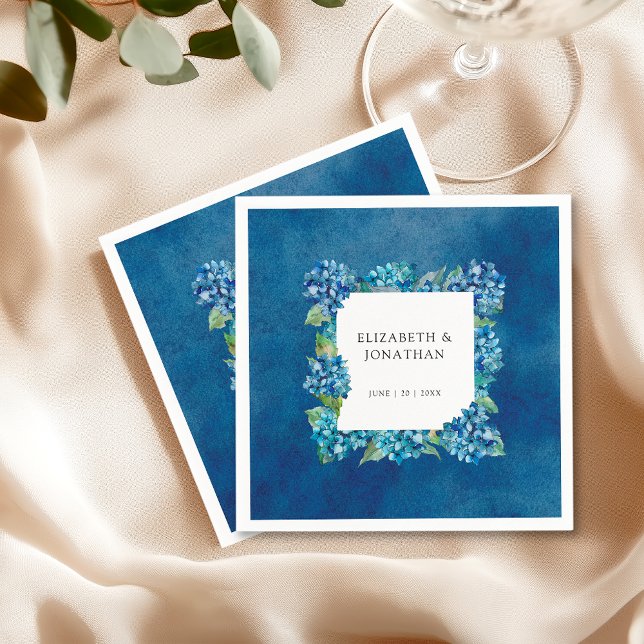 Serviette En Papier Modern Rustic Blue Hydrangeas Floral Wedding (Créateur téléchargé)