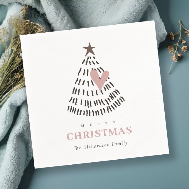Serviette En Papier Modern Scandi Minimal Blush Heart Christmas Tree (Créateur téléchargé)