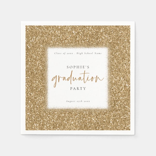 Serviette En Papier Modern Script Gold Parties scintillant Nom Graduat (Devant)