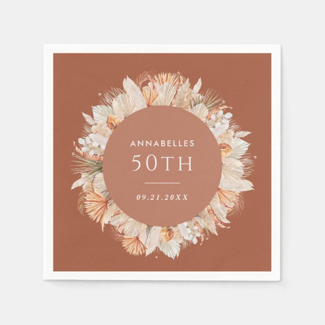 Serviette En Papier modern terracotta bohemian pampas grass birthday h (Devant)