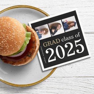 Serviette En Papier Moderne 3 photos Black 2025 Graduation