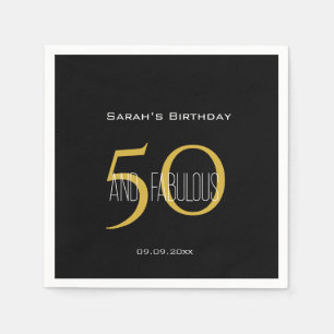 Serviette En Papier Moderne 50 & Fabulous Black and Gold Anniversaire