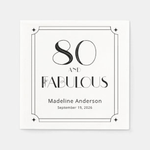 Serviette En Papier Moderne 80 ans & Fabulux Anniversaire Noir Blanc