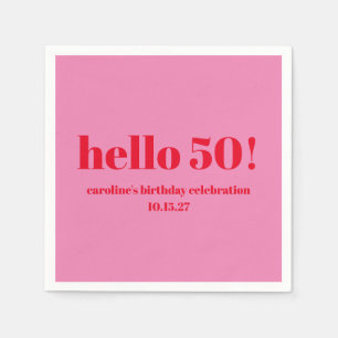 Serviette En Papier Moderne Anniversaire 50 Ans Personnalisé Rose Roug