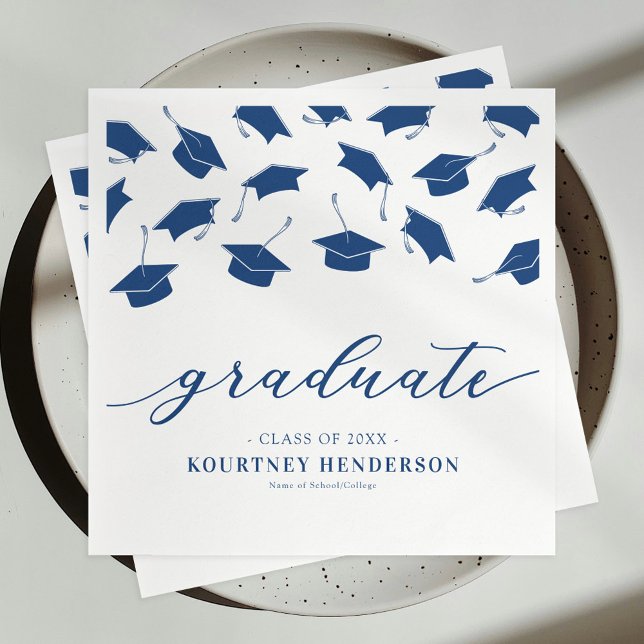 Serviette En Papier Moderne Bleu Blanc Graduation (Créateur téléchargé)